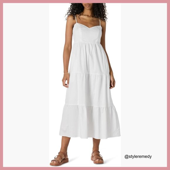 Cotton Sateen Fit and Flare Empire Waist Tiered Maxi Dress